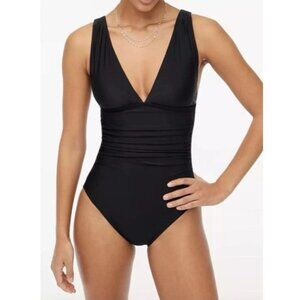 J.Crew $98 Womens Ruched plunge one-piece swimsuit Black Size L CI098